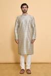 Arihant Rai Sinha_Grey Kurta Poly Blend Solid And Churidar Set_Online_at_Aza_Fashions