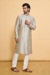 Buy_Arihant Rai Sinha_Grey Kurta Poly Blend Solid And Churidar Set_Online_at_Aza_Fashions