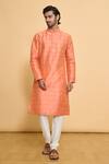 Buy_Arihant Rai Sinha_Peach Kurta Poly Blend Solid Plain And Churidar Set _at_Aza_Fashions