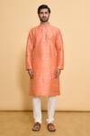 Arihant Rai Sinha_Peach Kurta Poly Blend Solid Plain And Churidar Set _Online_at_Aza_Fashions