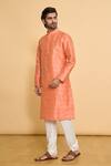 Buy_Arihant Rai Sinha_Peach Kurta Poly Blend Solid Plain And Churidar Set _Online_at_Aza_Fashions