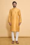 Buy_Arihant Rai Sinha_Yellow Kurta Poly Blend Solid Plain Mandarin Collar And Churidar Set _Online_at_Aza_Fashions