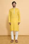 Arihant Rai Sinha_Yellow Kurta Poly Jacquard Woven Geometric Placket Embroidered And Churidar Set _Online_at_Aza_Fashions