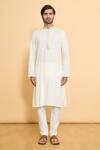 Arihant Rai Sinha_Cream Kurta Poly Jacquard Woven Placket Thread Embroidered And Churidar Set _Online_at_Aza_Fashions