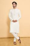 Buy_Arihant Rai Sinha_Cream Kurta Poly Jacquard Woven Placket Thread Embroidered And Churidar Set _Online_at_Aza_Fashions