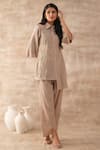 Buy_VARUN CHHABRA_Grey Cotton Slub Embroidered Thread Collared Short Tunic And Pant Set _at_Aza_Fashions