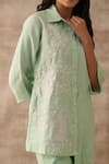 Buy_VARUN CHHABRA_Green Linen Embroidered Thread Floral And Bird Motif Tunic & Pant Set _Online_at_Aza_Fashions