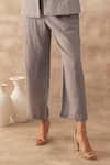 VARUN CHHABRA_Grey Linen Embroidered Thread Lapel Collar Floral Blazer Pant Set _Online_at_Aza_Fashions