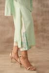 VARUN CHHABRA_Green Linen Embroidered Thread Band Collar Floral Dori Work Tunic And Pant Set _Online_at_Aza_Fashions