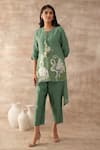 Buy_VARUN CHHABRA_Green Tunic Linen Embroidered Aari Round Bird Motif And Pant Set _at_Aza_Fashions