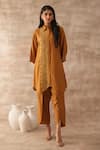 Buy_VARUN CHHABRA_Orange Cotton Slub Embroidered Dori Round Floral Tunic And Pant Set _at_Aza_Fashions