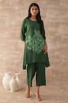 Buy_VARUN CHHABRA_Green Cotton Slub Embroidered Dori Round Asymmetric Tunic And Pant Set _at_Aza_Fashions