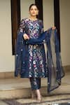 Buy_Sobariko_Blue Silk Hand Embroidered Floral Jaal Handwoven Straight Kurta Set  _at_Aza_Fashions