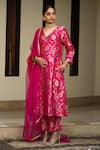 Buy_Sobariko_Pink Silk Hand Embroidered Floral Jaal V Handwoven Straight Kurta Set  _at_Aza_Fashions