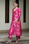 Shop_Sobariko_Pink Silk Hand Embroidered Floral Jaal V Handwoven Straight Kurta Set  _at_Aza_Fashions