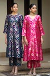 Sobariko_Pink Silk Hand Embroidered Floral Jaal V Handwoven Straight Kurta Set  _Online_at_Aza_Fashions