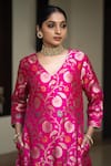 Sobariko_Pink Silk Hand Embroidered Floral Jaal V Handwoven Straight Kurta Set  _at_Aza_Fashions