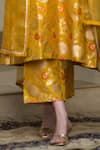 Sobariko_Yellow Silk Handwoven Floral Jaal V Neck Straight Kurta Set  _at_Aza_Fashions