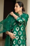 Shop_Sobariko_Green Silk Handwoven Floral Jaal V Neck Butti Straight Kurta Set _Online_at_Aza_Fashions