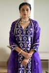 Buy_Sobariko_Purple Silk Hand Embroidered Jaal V Neck Woven Motif Kurta Pant Set _Online_at_Aza_Fashions
