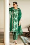 Buy_Sobariko_Green Silk Hand Embroidered Jaal Round Woven Brocade Kurta Set  _at_Aza_Fashions