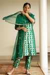 Shop_Sobariko_Green Silk Hand Embroidered Jaal Round Woven Brocade Kurta Set  _at_Aza_Fashions