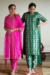 Sobariko_Green Silk Hand Embroidered Jaal Round Woven Brocade Kurta Set  _Online_at_Aza_Fashions