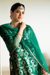 Sobariko_Green Silk Hand Embroidered Jaal Round Woven Brocade Kurta Set  _at_Aza_Fashions