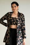 Sobariko_Black Brocade Hand Embroidered Floral Handwoven Jacket Palazzo Set  _Online_at_Aza_Fashions