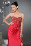 Buy_Talking Threads_Red Pure Satin Embellished Sequins Off Madonna Gardenia Draped Gown  _Online_at_Aza_Fashions