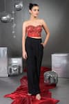 Talking Threads_Red Corset Pure Satin Embellished Sequins Gardenia Bloom With Pant  _Online_at_Aza_Fashions