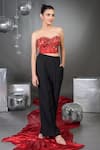 Shop_Talking Threads_Red Corset Pure Satin Embellished Sequins Gardenia Bloom With Pant  _Online_at_Aza_Fashions