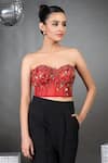 Buy_Talking Threads_Red Pure Satin Embellished Sequins Off Shoulder Gardenia Bloom Corset  _at_Aza_Fashions