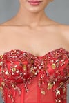 Talking Threads_Red Pure Satin Embellished Sequins Off Shoulder Gardenia Bloom Corset  _Online_at_Aza_Fashions