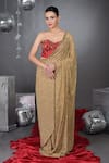 Buy_Talking Threads_Gold Chiffon Embellished Sequins Encrusted Saree With Bloom Corset  _at_Aza_Fashions