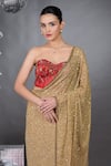 Talking Threads_Gold Chiffon Embellished Sequins Encrusted Saree With Bloom Corset  _Online_at_Aza_Fashions