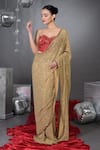 Buy_Talking Threads_Gold Chiffon Embellished Sequins Encrusted Saree With Bloom Corset  _Online_at_Aza_Fashions