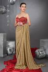 Shop_Talking Threads_Gold Chiffon Embellished Sequins Encrusted Saree With Bloom Corset  _Online_at_Aza_Fashions