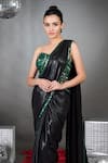 Talking Threads_Green Corset Tulle Embellished Emerald Encrusted Border Saree With  _Online_at_Aza_Fashions