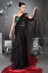 Buy_Talking Threads_Black Corset Tulle Embellished Soild Pre-draped Ruffle Saree With  _at_Aza_Fashions