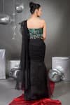 Shop_Talking Threads_Black Corset Tulle Embellished Soild Pre-draped Ruffle Saree With  _at_Aza_Fashions