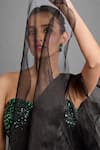 Shop_Talking Threads_Black Corset Tulle Embellished Soild Pre-draped Ruffle Saree With  _Online_at_Aza_Fashions