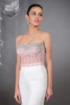 Buy_Talking Threads_Pink Tulle Embellished Crystals Off Shoulder Amor And Pearl Corset  _at_Aza_Fashions