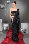 Talking Threads_Black Corset Tulle Embellished Elysian Cutdana Border Saree With  _Online_at_Aza_Fashions