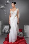Shop_Talking Threads_White Organza Embellished Pearls Off Border Saree With Corset _at_Aza_Fashions