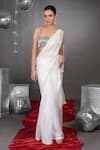 Buy_Talking Threads_White Organza Embellished Border Saree With Diamante Crystal Bustier  _at_Aza_Fashions