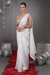 Shop_Talking Threads_White Organza Embellished Border Saree With Diamante Crystal Bustier  _at_Aza_Fashions