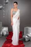 Buy_Talking Threads_White Organza Embellished Border Saree With Diamante Crystal Bustier  _Online_at_Aza_Fashions