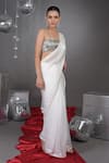 Talking Threads_White Organza Embellished Border Saree With Diamante Crystal Bustier  _at_Aza_Fashions