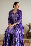 Buy_Sobariko_Purple Silk Hand Embroidered Jaal V Neck Weave Kurta Sharara Set _Online_at_Aza_Fashions
